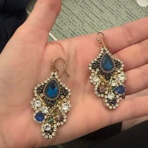 Elegant Blue and Gold Crystal Earrings
